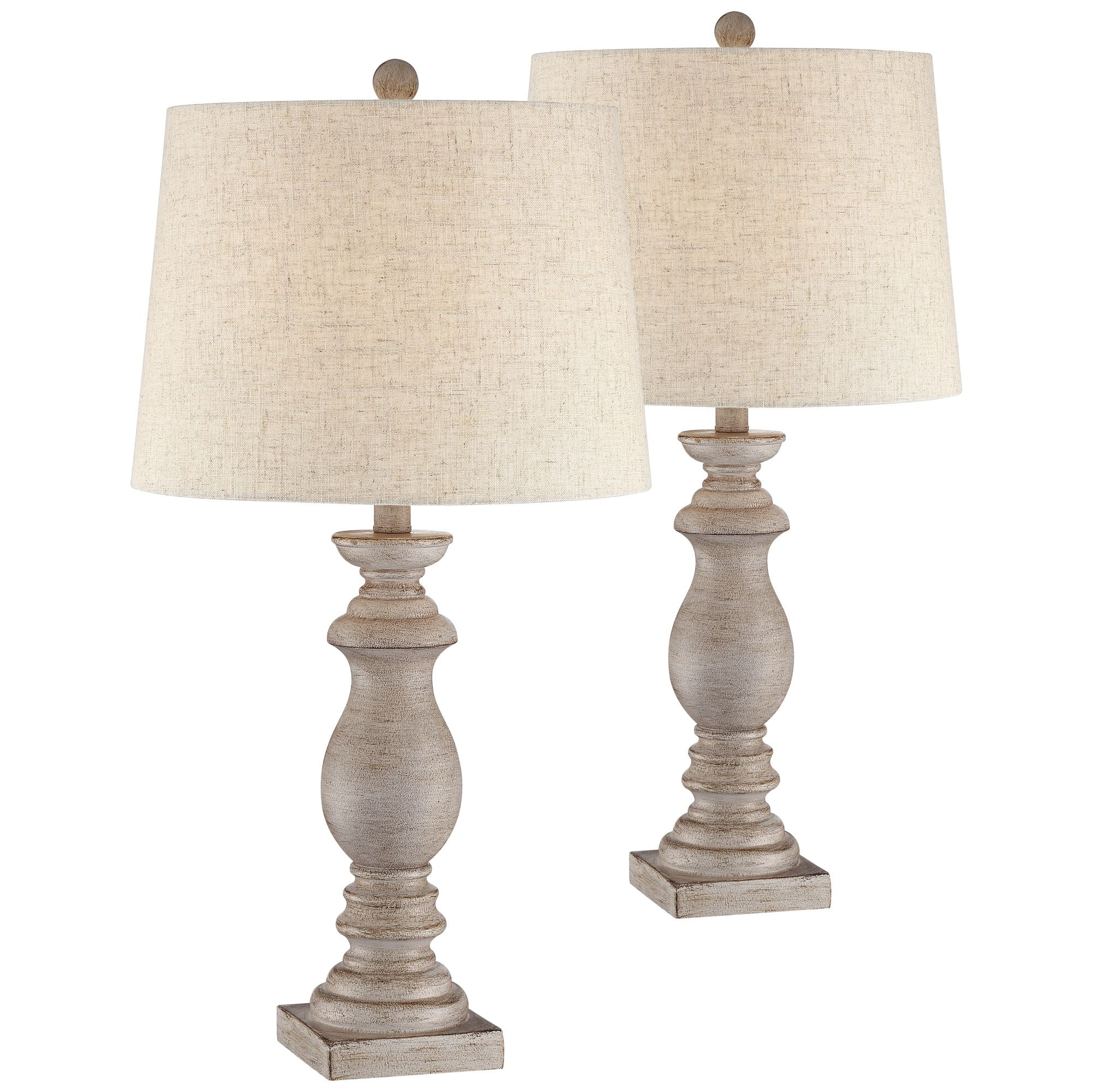 Beige Washed Fabric Tapered Drum Shade, Brown Table Lamp Set