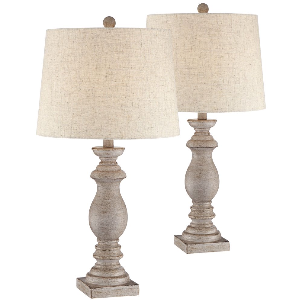 Regency Hill Traditional Table Lamps Set of 2 Beige Washed Fabric