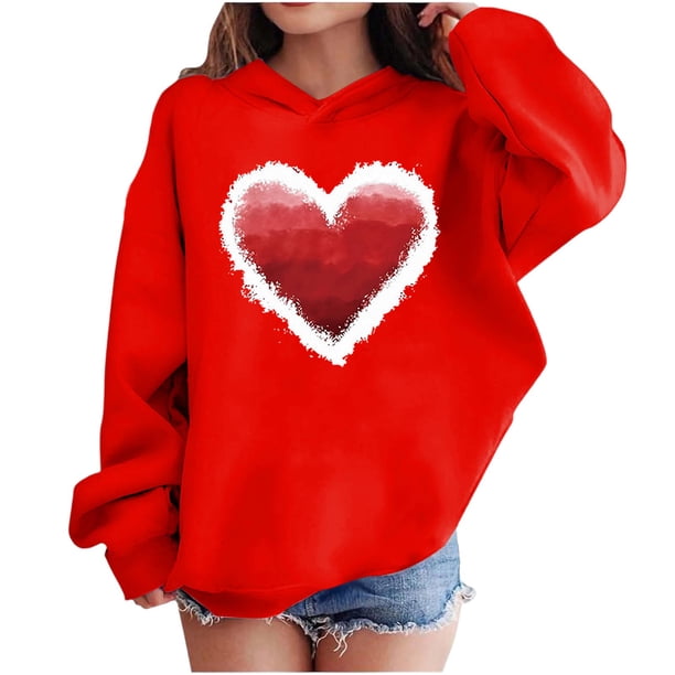 Sudadera con capucha y estampado de corazón de San Valentín, sudadera de manga larga para niños y niñas, chaqueta para niñas de talla mediana y grande.