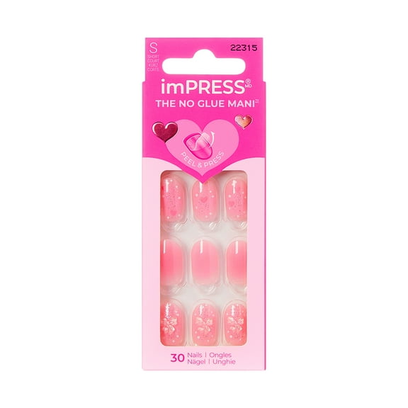 KISS imPRESS Valentine’s Day Press On Nails, Cupid Love, Short Oval, 30 Count