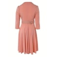 thumbnail image 2 of MORTTIC Women's Crew Neck Zip-Front A-Line Half Sleeve Casual Midi Dress with Belt Pockets and Pleated Detail Orange，L, 2 of 4