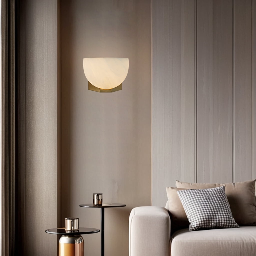 Handcarved Globe-Like Contours Alabaster Sconce, Wall Light for Living Room , Bedroom Wall Light Sconce(Gold)