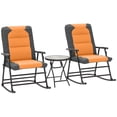 thumbnail image 1 of 3-Piece Outdoor Rocking Chair Bistro Set, Orange Foldable Patio Furniture with Steel Frame, Oxford Fabric & Tempered Glass Table for Garden, Terrace, Deck or Poolside Area, 1 of 7