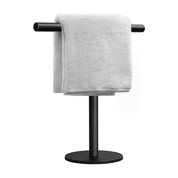 Bath Hand Towel Holder Standing,12 Inch T-Shape Towel Bar Rack Stand, Stainless Steel Brushed Finish,Tower Bar for Bathroom Kitchen Vanity Countertop (Black)