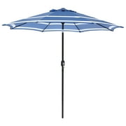 Abble Outdoor 9ft Patio Umbrella with Crank Handle and Push Button Tilt, Outdoor Market Umbrella with 8 Ribs, Blue & White Stripe