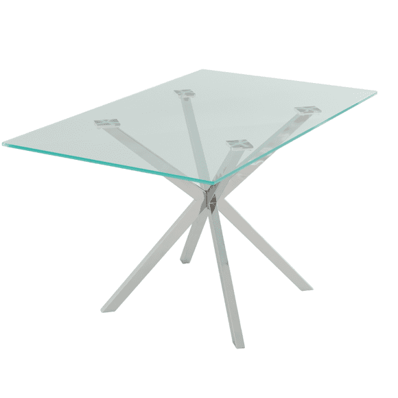Velets Stella Rectangular Glass Top Dining Table w/Chrome Legs for Dining Room, Kitchen, or Living Room, Perfect for Breakfast Nooks & Kitchen