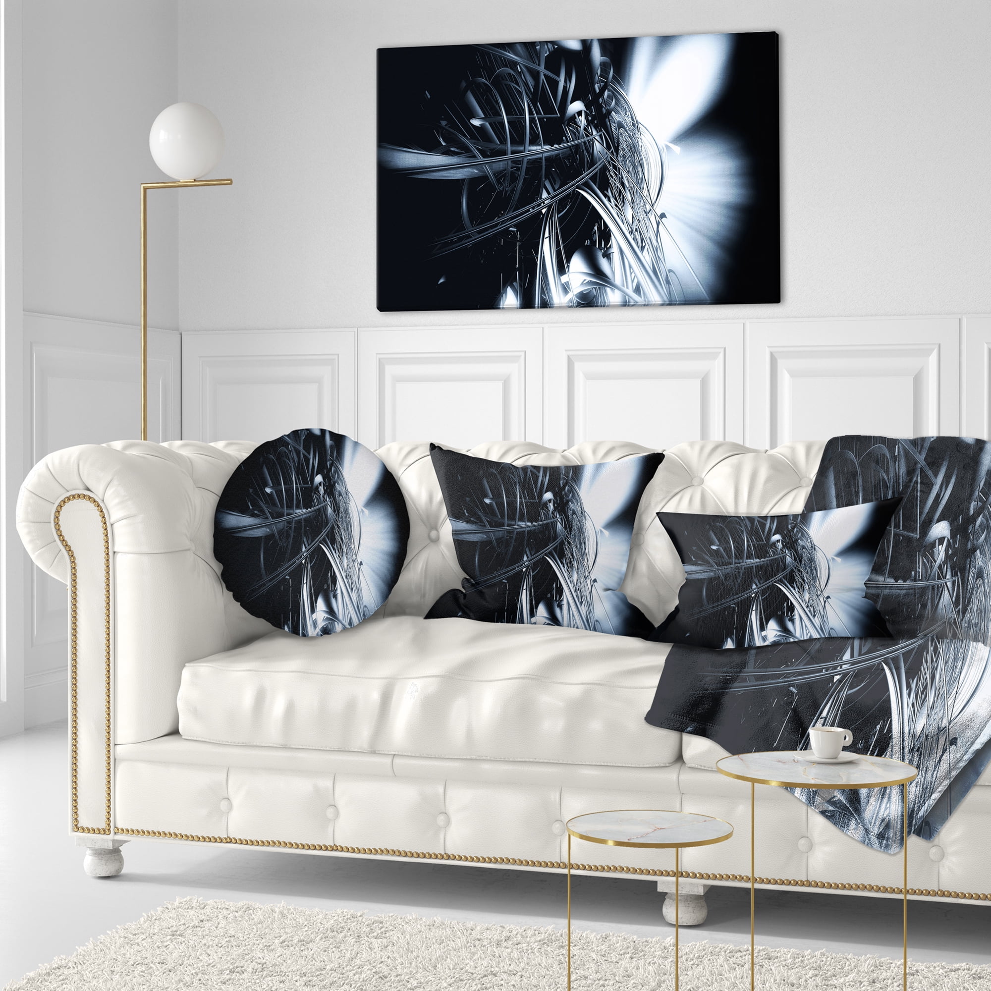 Designart 3D Abstract Art White Floral - Abstract Throw Pillow - 12x20