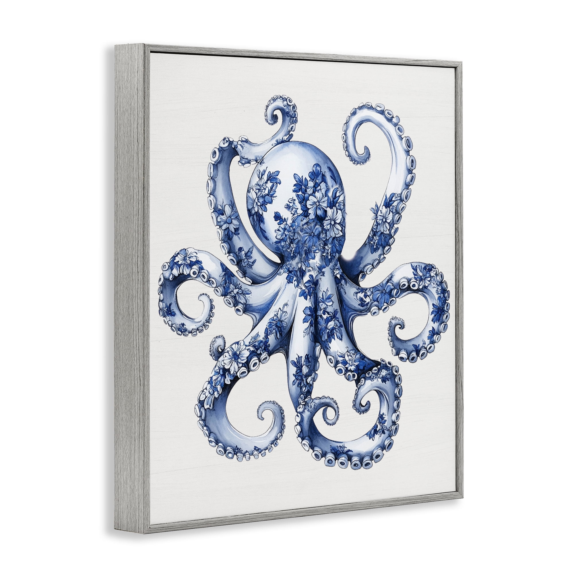 Funky Toile Octopus Gray Framed Giclee Art, design by Lettered and Lined