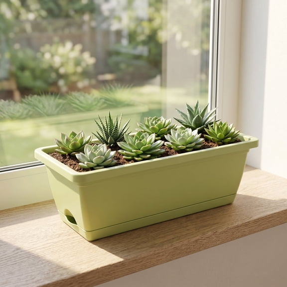 Yangxin Window Box Planter, Plastic Vegetable Flower Planter Boxes with Tray, Indoor Outdoor Flower Pots for Windowsill, Patio, Porch, Garden Balcony