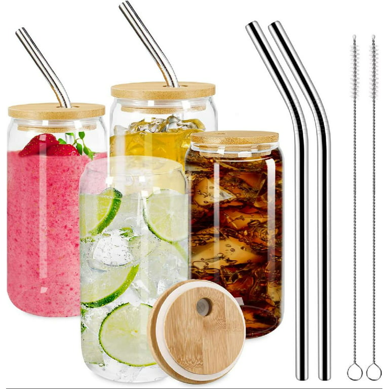 Kitcheniva Beer Tumblers With Bamboo Lid And Straws 16oz - 6Pcs