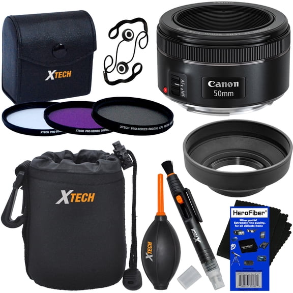 Canon EF 50mm f/1.8 "STM" Lens for Canon SLR Cameras 3pc Filter Kit (UV,FL-D,CPL) 8pc Bundle Accessory Kit w/ HeroFiber Ultra Gentle Cleaning Cloth