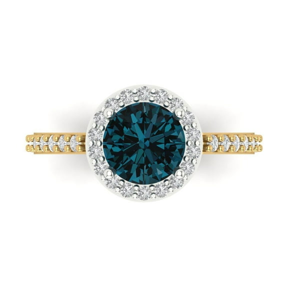 Halo Engagement Ring for Women - 1.86ct Natural London Blue Topaz in 14K White/Yellow Gold Promise Ring