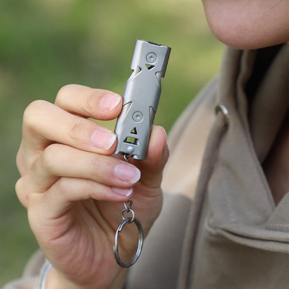 Whistle Emergency, Safety Survival Whistle with Lanyard Keychain, Metal Outdoor Survival Whistle,Whistle with Keychain Stainless Steel Double Tubes for Longer Distance Hiking Outdoor Activities