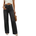 thumbnail image 6 of Karymi Women Clothing High Waist Wide Leg Jeans, Casual Washed Straight Leg Denim Pants with Hem, Loose Fit Floor-Length Trousers with Pockets Linen&nbsp;Pants&nbsp;Women, 6 of 8