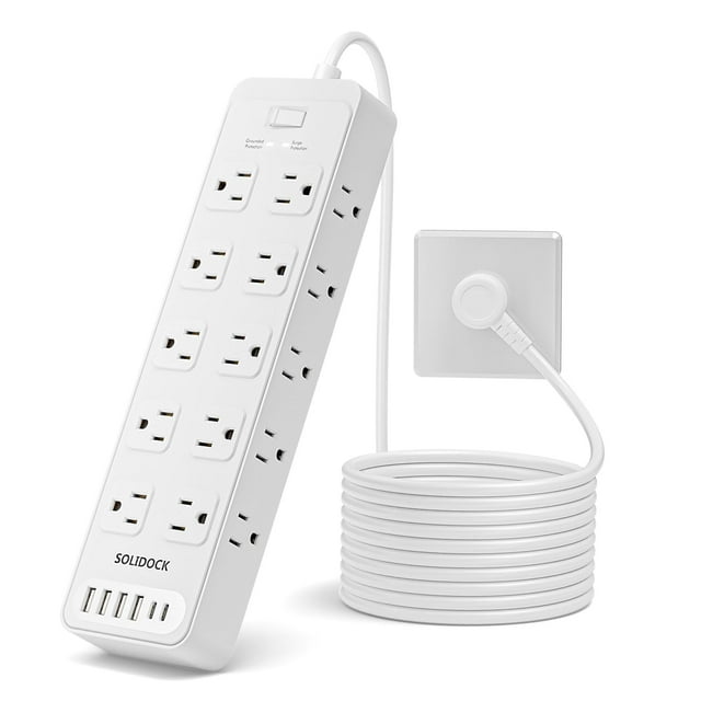 Power Strip Solidock Flat Plug, 20 salidas, 6 puertos USB, cable de 3 m