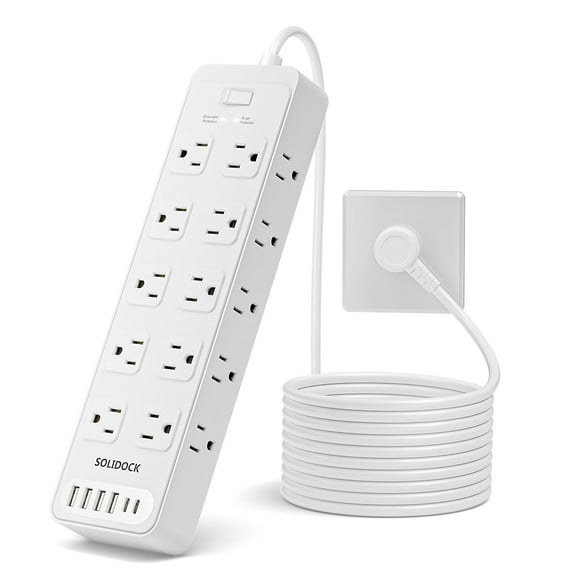 Regleta Solidock con 20 tomacorrientes AC y 6 puertos USB, cable de 4.5 m