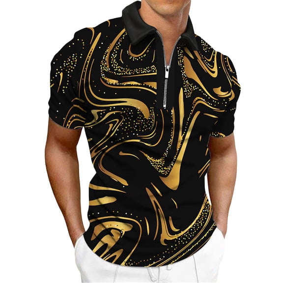 CONZONE Men's Polo Shirt Short Sleeve Zip Polo Shirt for Men Casual Graphic Breathable Loose Fit Cozy Summer Golf Shirts
