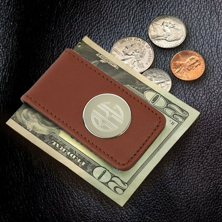 Personalized Brown Leather Magnetic Money Clip