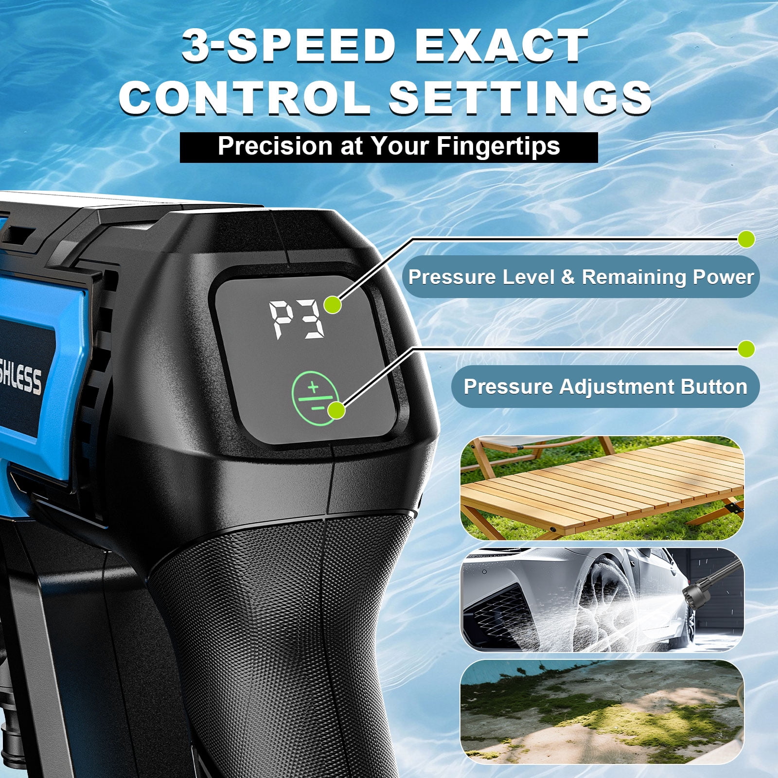 Cordless Pressure Washer, Gisam Portable Power Washer with 6-in-1 Adjustable Nozzle, 2x 4.0Battery ,Brushless Motor，Power Cleaner for Cars/Patios