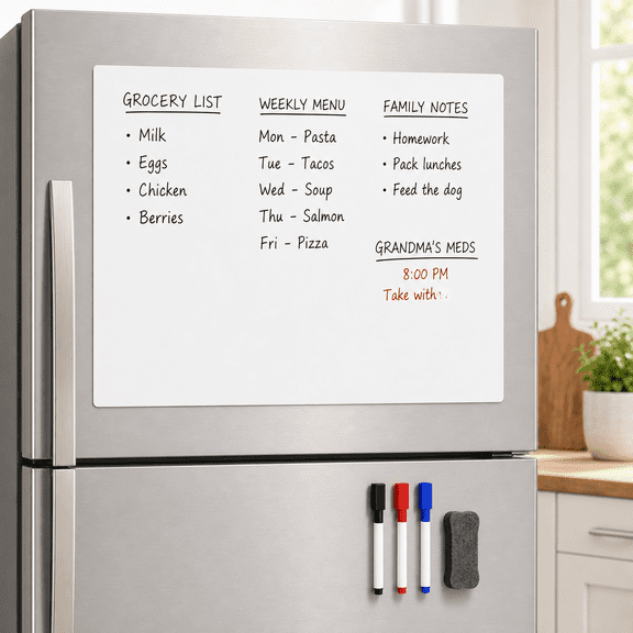 Magnetic Whiteboard 24"W x 16"H White Refrigerator Family Command Center