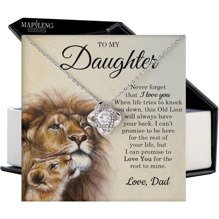 Daughter From Dad, Lion To My Daughter Love Knot Necklace From Dad With Heartfelt Message & Elegant Box, Jewelry From Love Daddy On Graduation, Birthday, Wedding, #591, Gold Love Knot Necklace