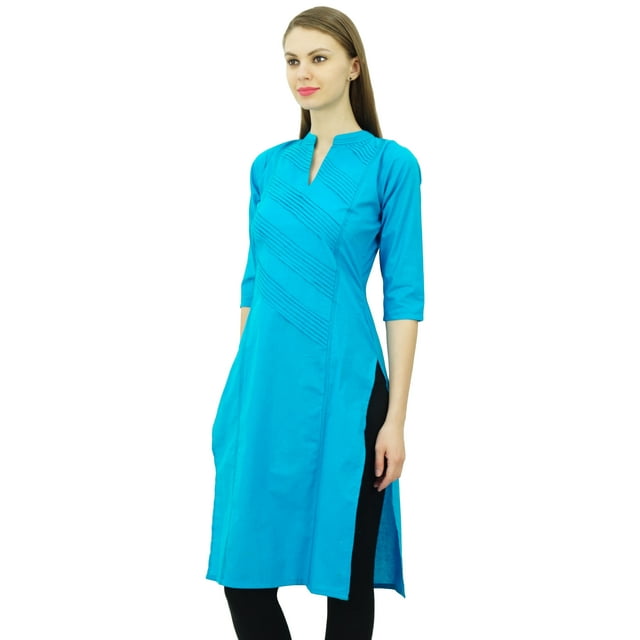 Phagun Kurti Pintex Droite en Coton pour Femmes, Tunique Ethnique Indienne Décontractée d'Été