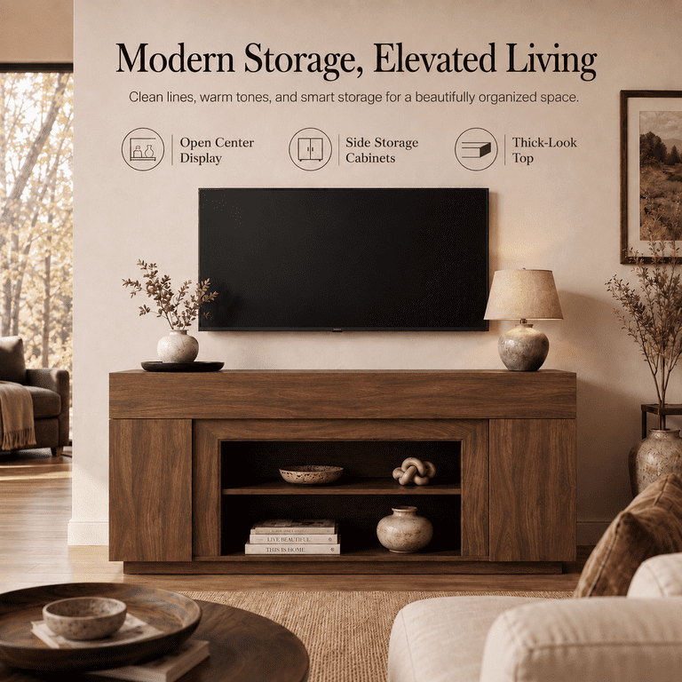 Lacoo 70-Inch TV Stand for 55-80 Inch TVs, Modern Entertainment Center with Storage Cabinets and Adjustable Shelves, Media Console for Living Room, Walnut