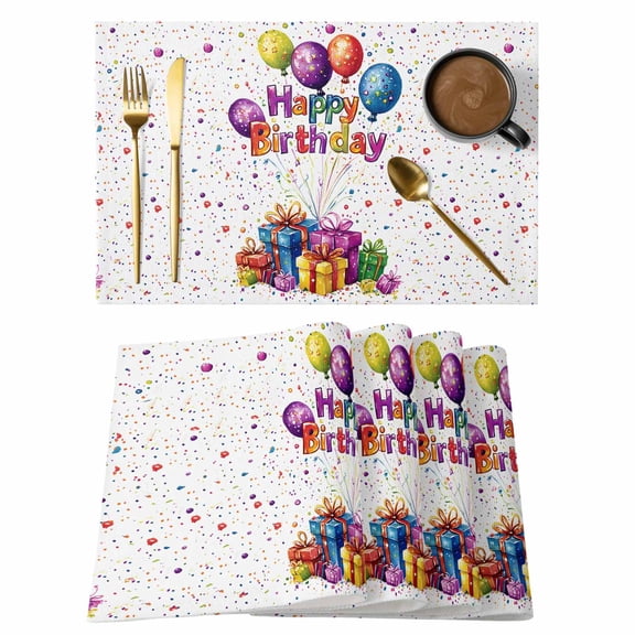 Happy Birthday Placemats Set of 12 Watercolor Balloon Gifts Patterns Place Mats Indoor Wipeable Table Mats Washable Cloth Dining Table Placemats for Kitchen Holiday Party Home Decor 13x19 Inch