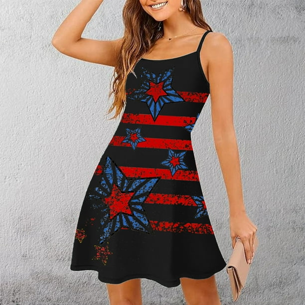 WILLBEST Faldas Para Mujer Vestidos De Verano Para Mujer Día De La Independencia Minifaldas Casuales Sin Mangas