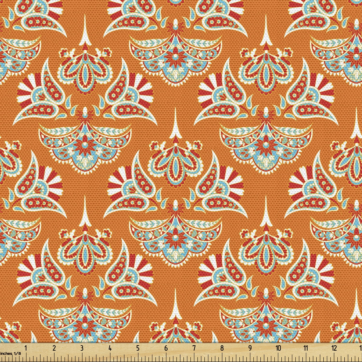 Traditional Fabric by the Yard, Floral Folkloric Theme Ethnic Ornaments