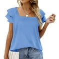 thumbnail image 2 of Siilsaa Womens Summer Tops Ruffle Short Sleeve V Neck T-Shirts Casual Loose Fit Blue,S, 2 of 4
