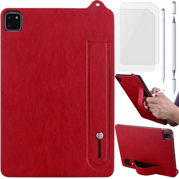 for Xiaomi Redmi Pad SE 11" Leather Case Back Cover with Built-in Hand Wrist Strap, Ultra Slim Light Soft TPU Bumper, 3in1 Stylus Pen, Screen Protector