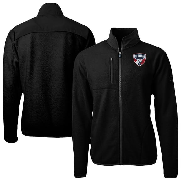 Men's-Cutter & Buck Black FC Dallas Big & Tall Cascade Eco Sherpa Fleece Full-Zip Jacket