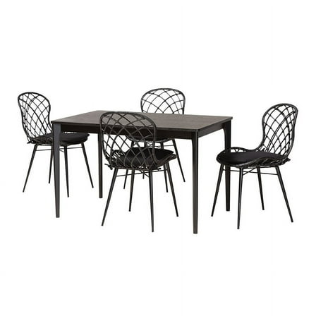 Baxton Studio Sabelle Modern Bohemian Black Finished Wood and Rattan 5-Piece Dining Set