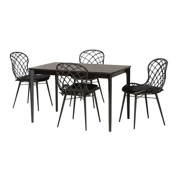 Baxton Studio Sabelle Modern Bohemian Black Finished Wood and Rattan 5-Piece Dining Set