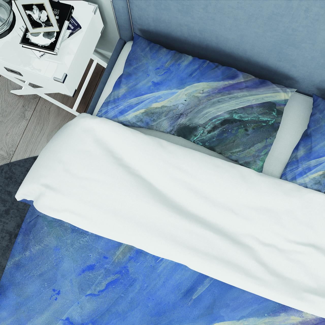 Designart 'Black And Blue Abstract Water Painting' Geometric Duvet Cover Set