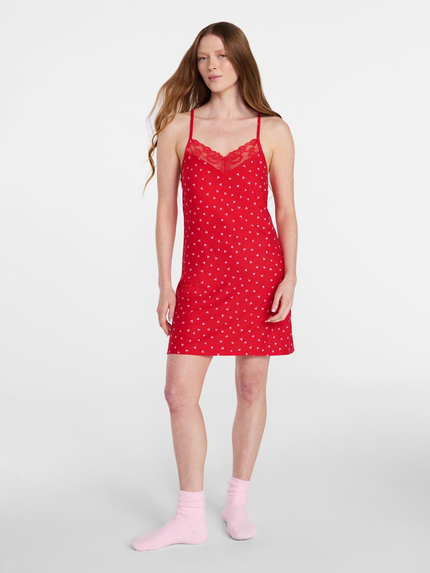 Joyspun Women’s Dreamy Soft Collection Lace Front Knit Chemise, Sizes XS to 3X