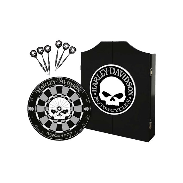 HarleyDavidson Willie G Skull Logo Dart Board Kit Black