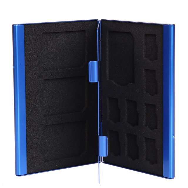 (Azul) Caja Tarjeta Aluminio Doble Capa Caja Tarjeta Cámara Digital 12 en 1 (8TF+4SD)