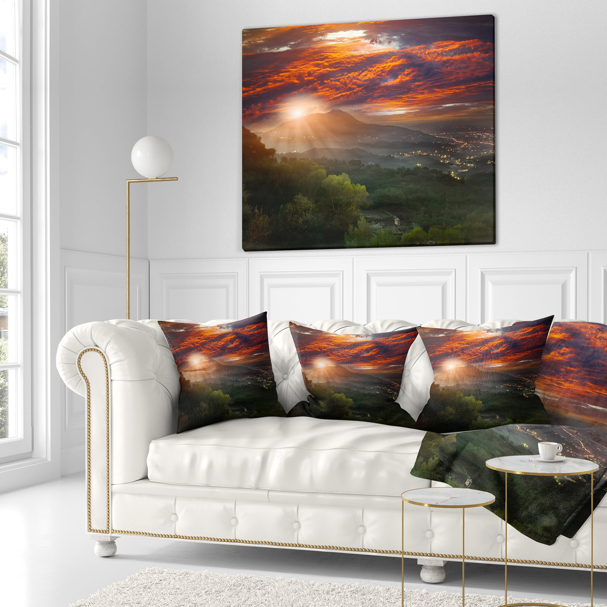 Designart Guanyin Mountain Sunrise Taipei - Photography Throw Pillow - 18x18