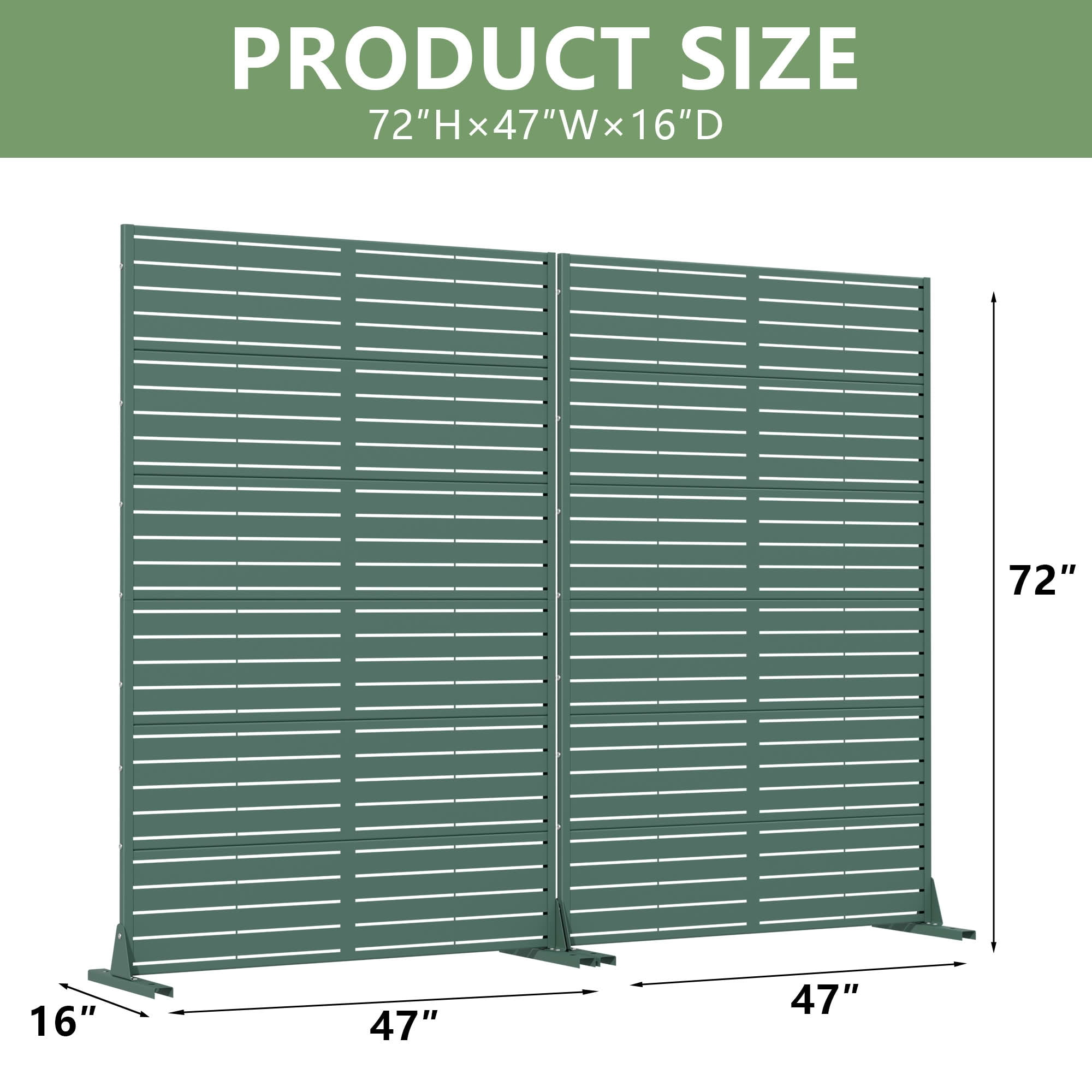 MAYEERTY 2-Piece Outdoor Metal Privacy Screen 6ft × 4ft Dark Green, 6-Panel Classic Louvered, Easy Install for Patio