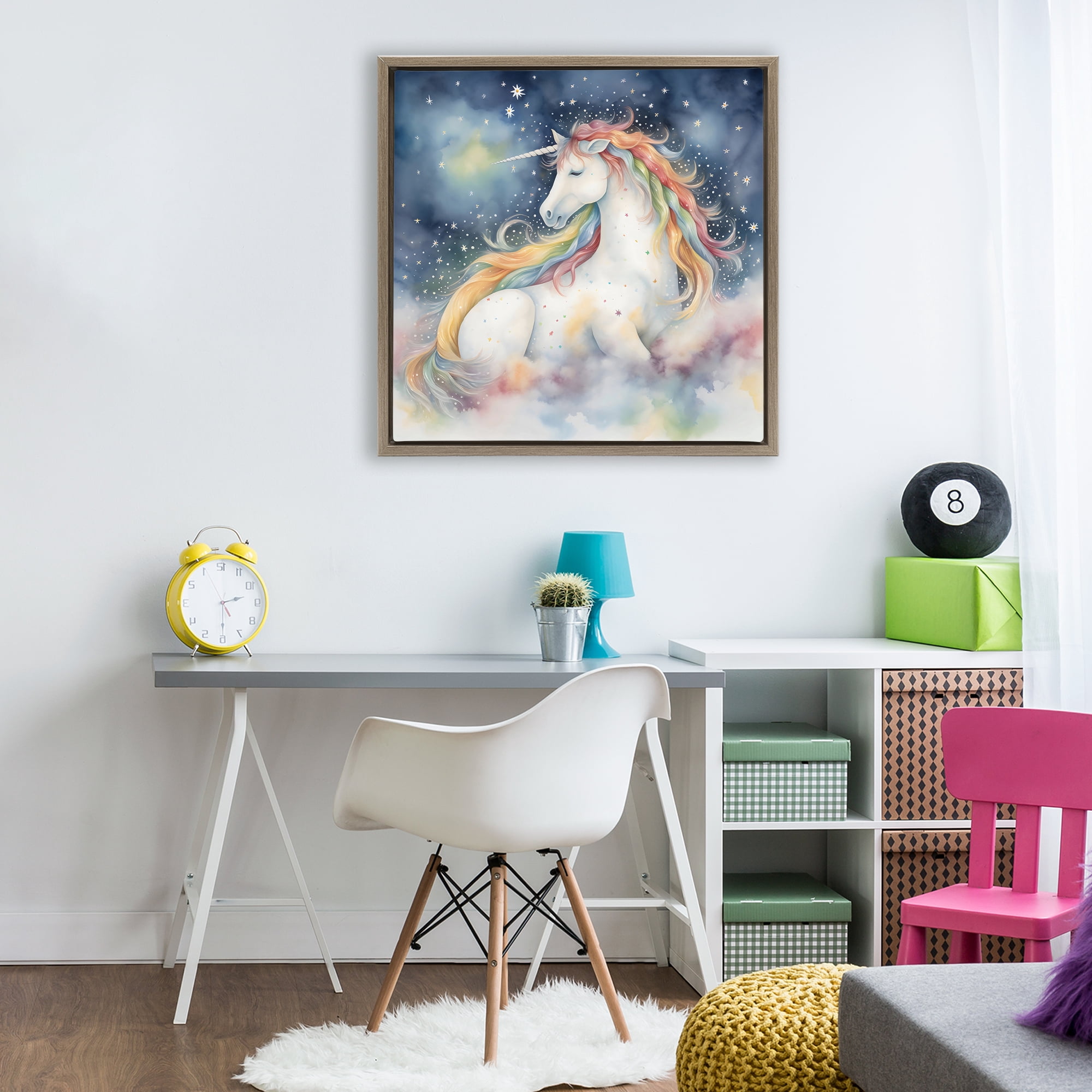 Stupell Industries Unicorn Floating on the Clouds Brown Framed Floater Canvas Wall Art, design by Creative Studio