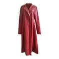 thumbnail image 4 of RYRJJ Mens Gothic Long Trench Coat Plus Size Classic Notch Lapel Solid Long Faux Leather Coat Casual Cool Men Motocycle Jackets(Red,XXL), 4 of 5