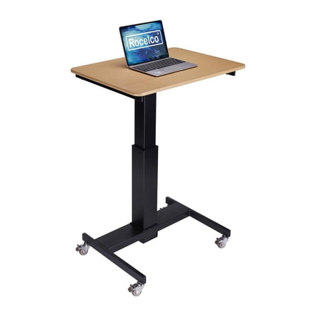 28" Stainless Steel Adjustable Mobile School Standing Desk in Natural Wood/Black