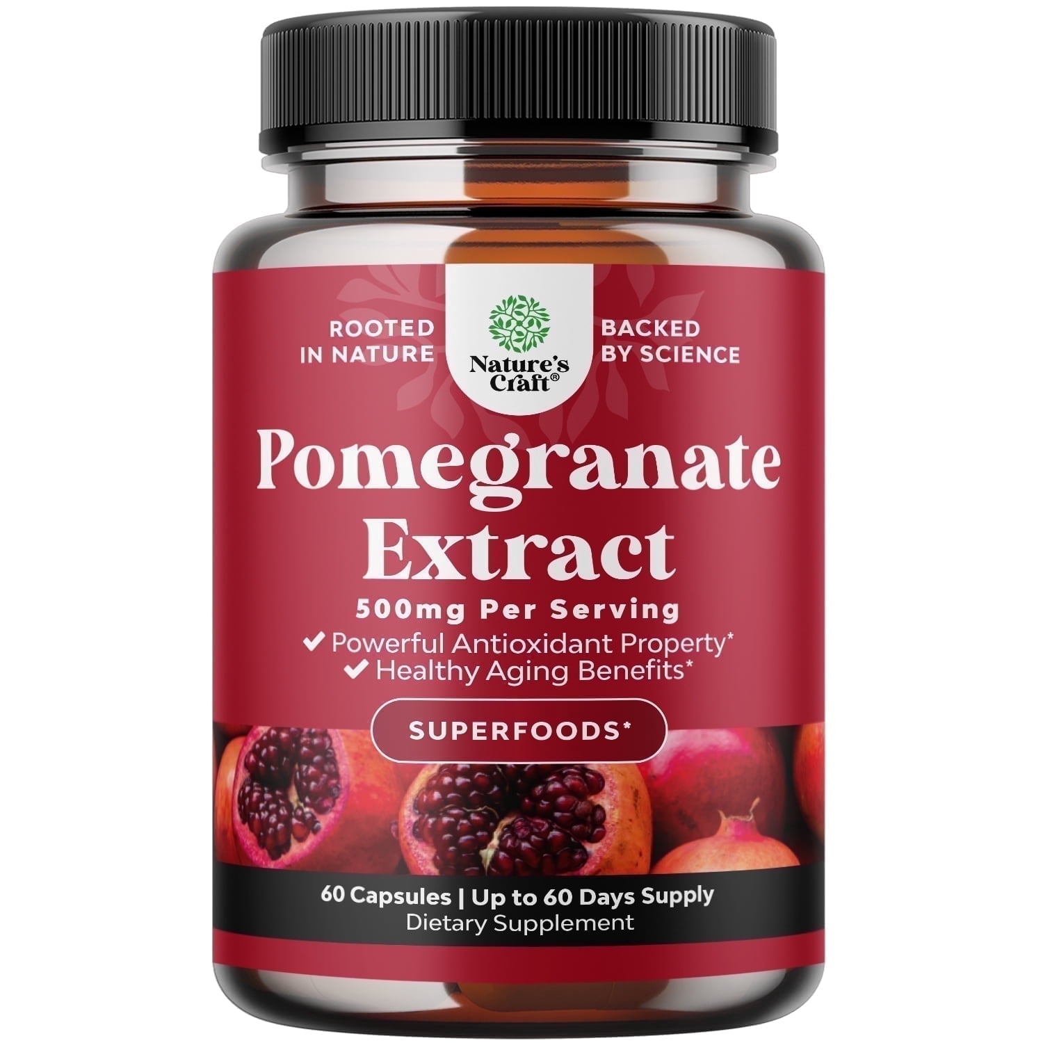 Natures Craft 500mg Pomegranate Extract Antioxidant Supplement for Heart and Joints, 60 Capsules