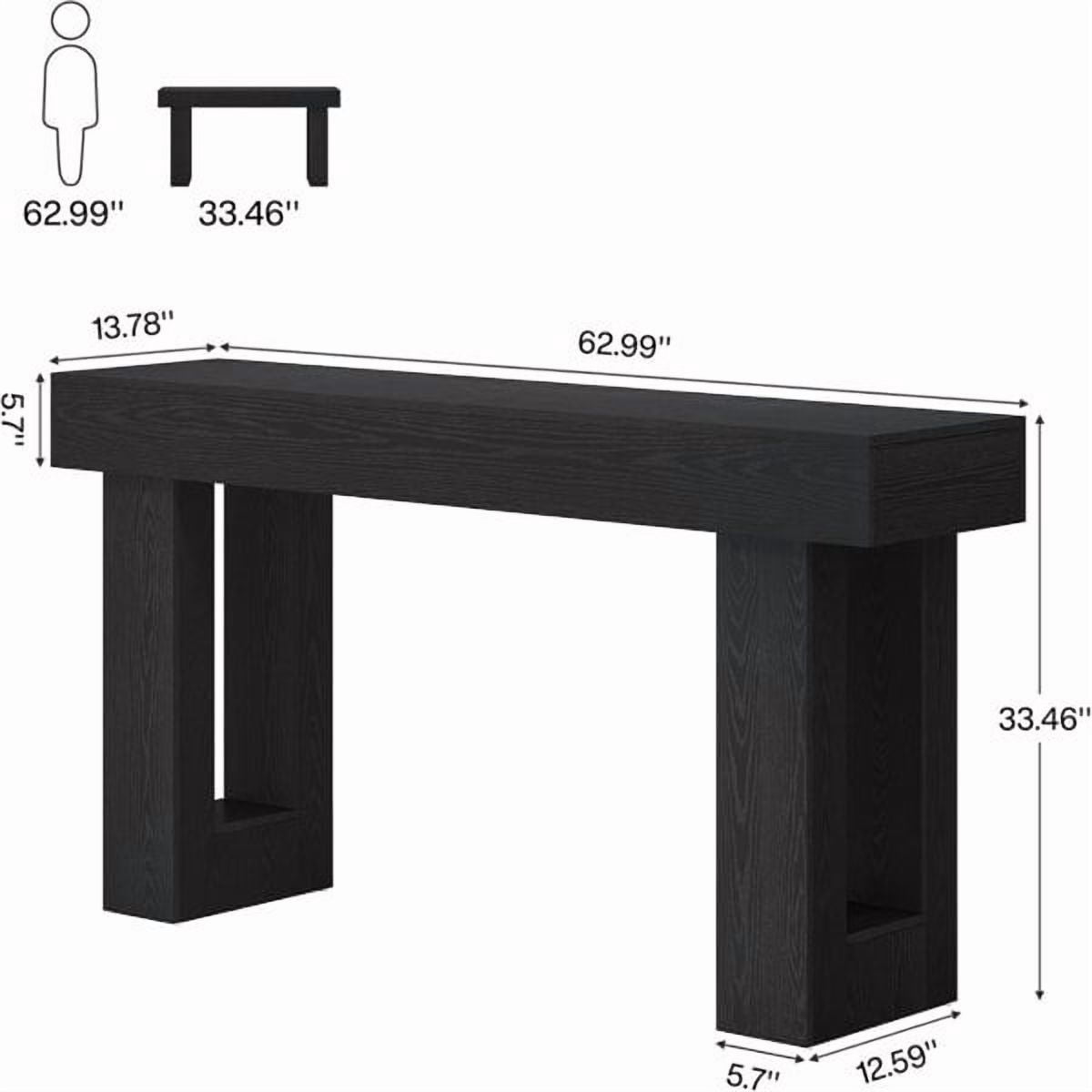 63" Farmhouse Console Table, Rustic Hallway Entryway Table, Engineered Wood MDF, Sturdy with Foot Pads, for Living Room Sofa Hallway, Black