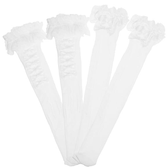 CATIEBYE 2Pairs White Knee Long Socks for Female Breathable Chinlon Bow Stockings for Daily Wear