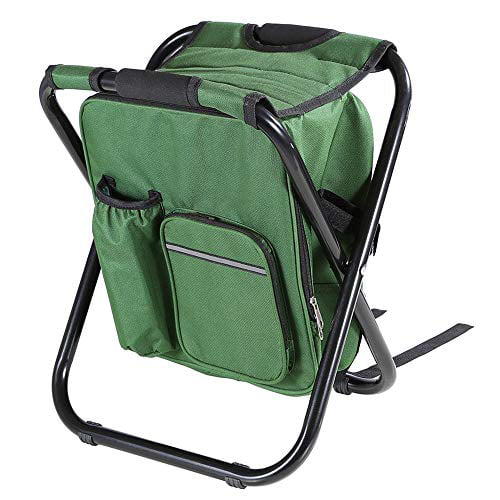 Fishing Backpack Chair, Portable Camping Stool, Foldable Solid Construction  Backpack Stool with Double Layer Oxford Fabric Cooler Bag for Fishing, 