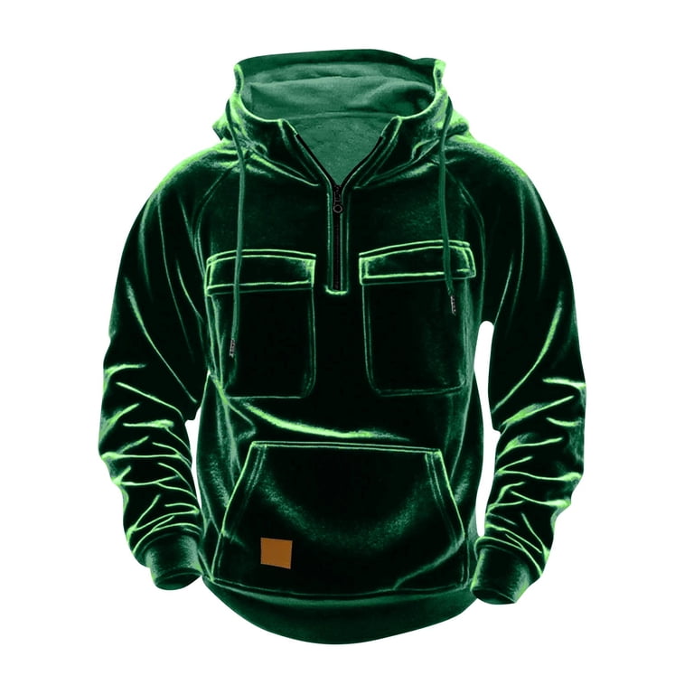 UVEASISHA Velvet Hoodies for Men Quarter Zip Hooded Sweatshirt