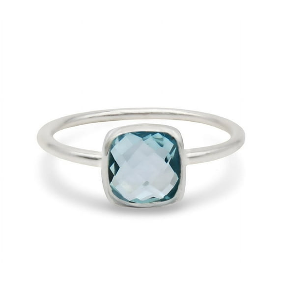 Natural Blue Topaz Ring-December Birthstone-Topaz Minimalist Ring-Blue Gemstone Ring-Topaz Stackable Ring-Art Deco Ring-Promise Ring For Her